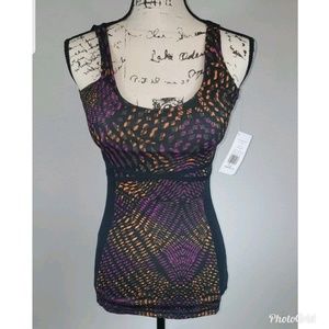 Fabletics Hawthorne Tank with Built-in Bra Black Orange Purple Size S NWT